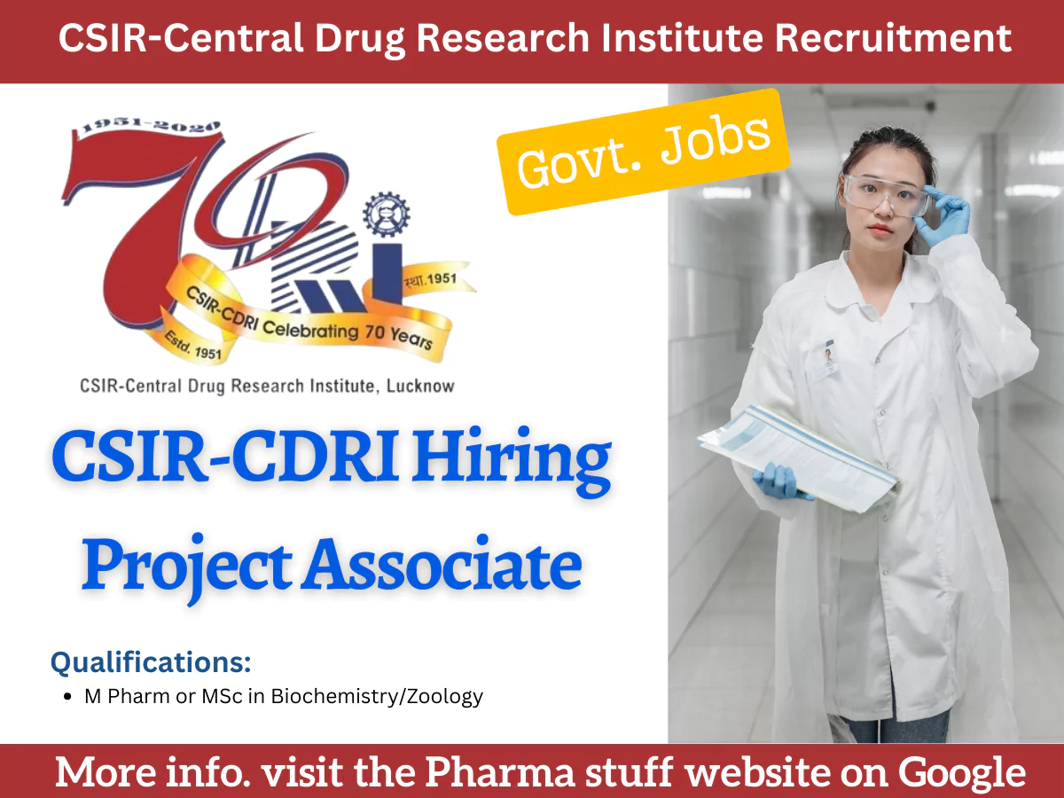 CSIR-Central Drug Research Institute Recruitment Project Associate – M.Pharm, MSc