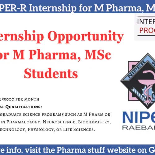 NIPER-R Internship Opportunity for M Pharma, MSc Students