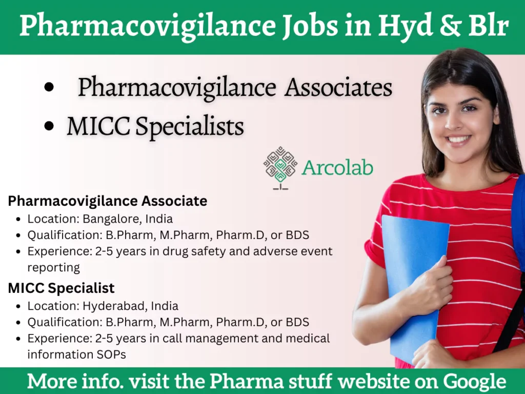 Arco Labs Pharmacovigilance Vacancies in Bangalore: PV Associates, MICC Specialists