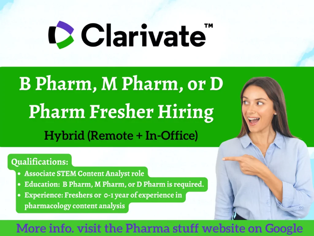 B Pharm, M Pharm, or D Pharm Fresher Hiring | Associate STEM Content Analyst | Clarivate