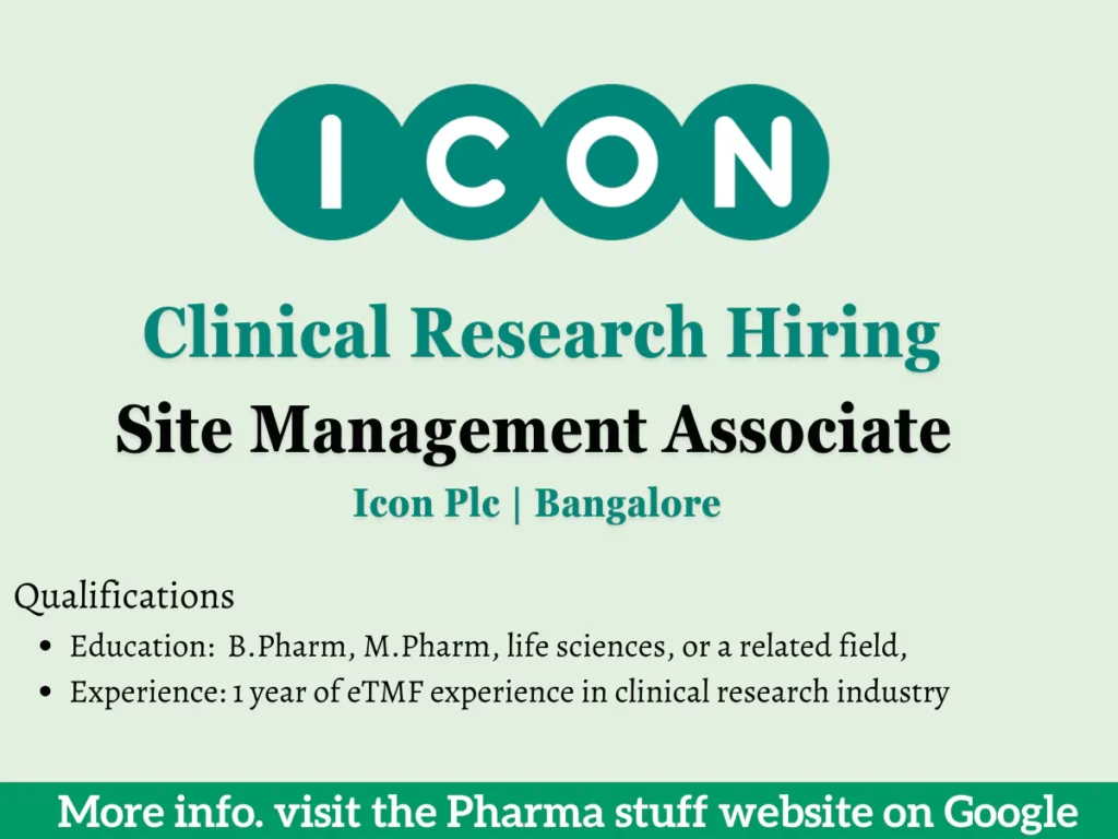 Icon Plc Hiring Clinical Site Management Associate in Bangalore