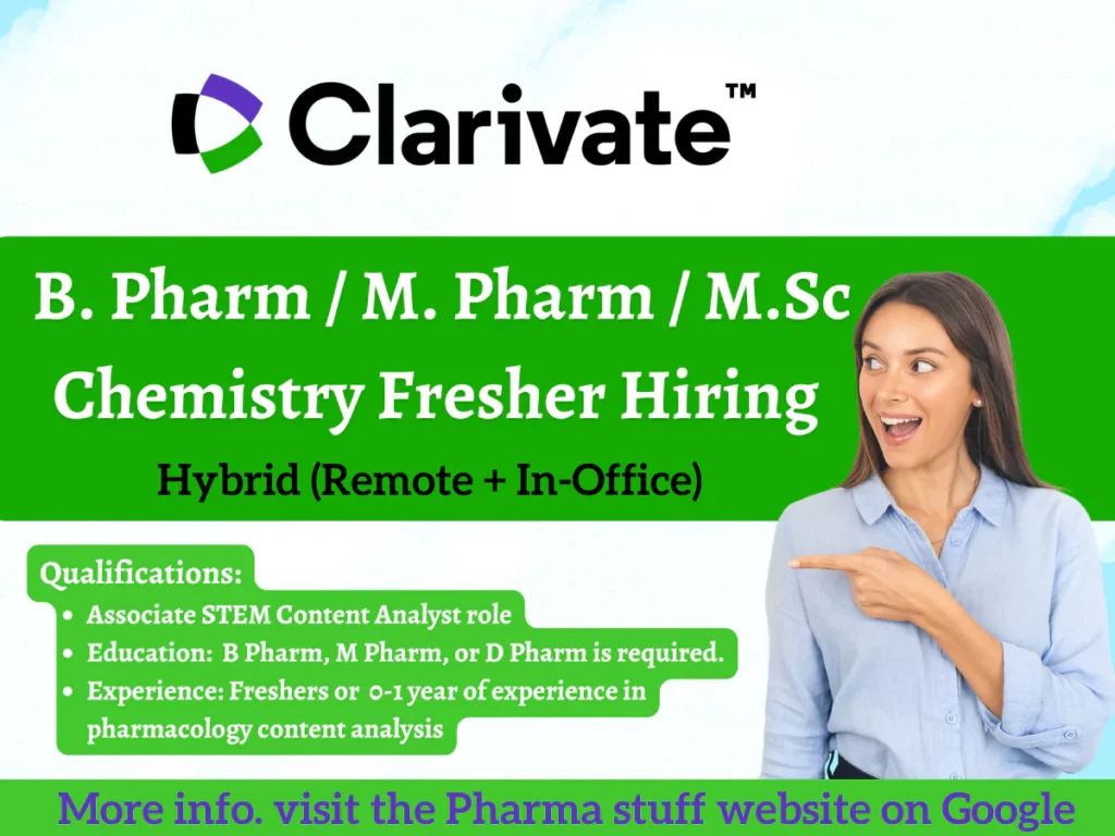 Clarivate Hiring Fresher | Associate STEM Content Analyst - Pharma Chem