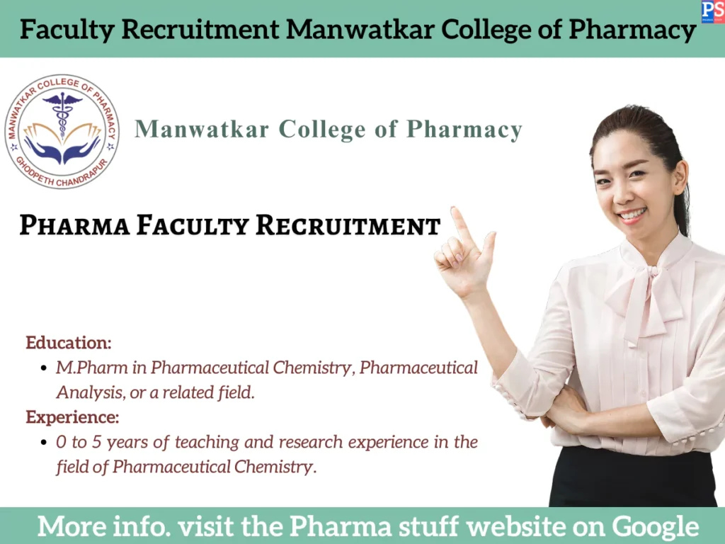 Faculty Recruitment: Pharmaceutical Chemistry, Analysis at Manwatkar College of Pharmacy 1 Faculty Recruitment in Pharmaceutical Chemistry and Pharmaceutical Analysis at Manwatkar College of Pharmacy