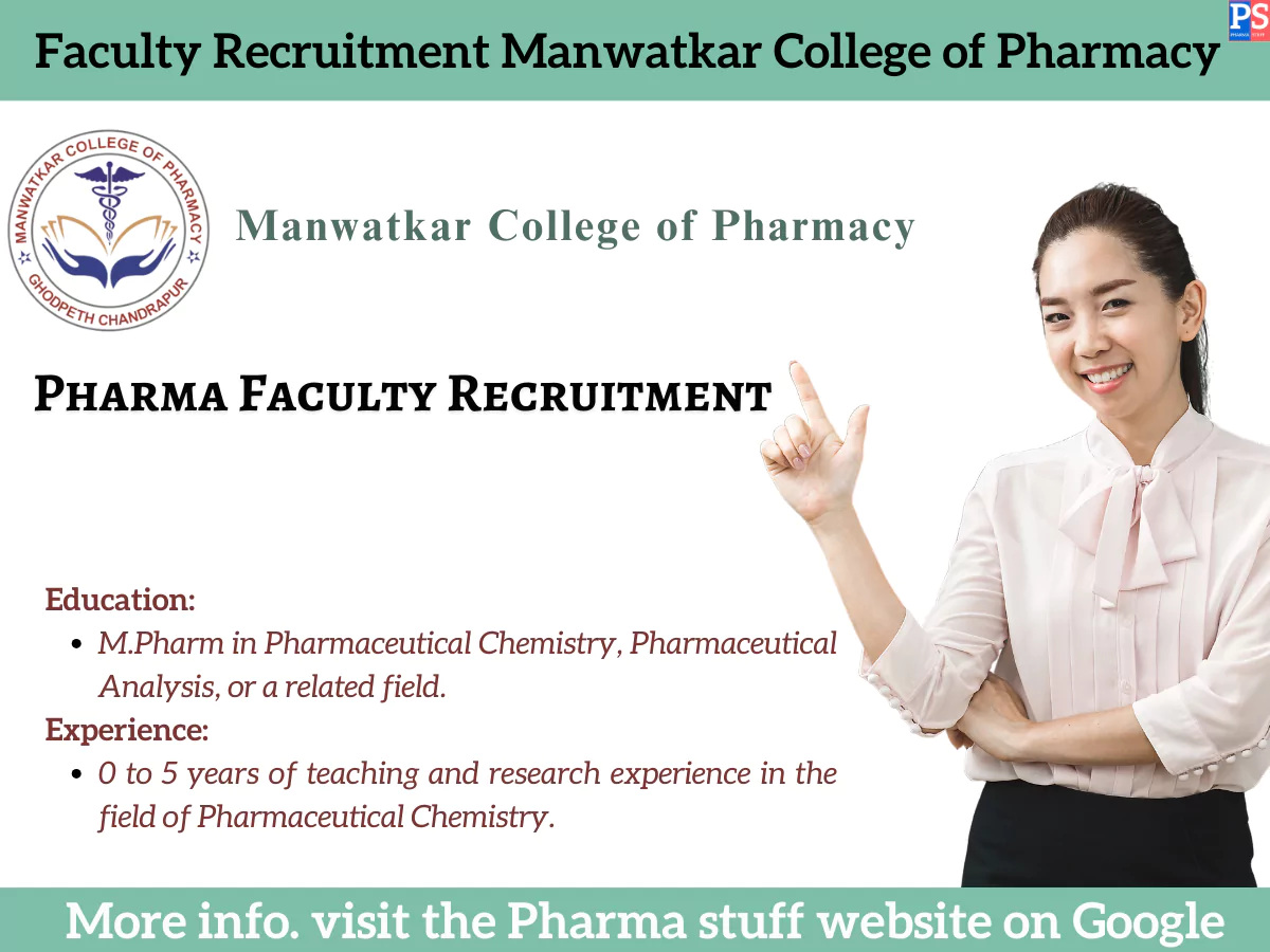 Faculty Recruitment: Pharmaceutical Chemistry, Analysis at Manwatkar College of Pharmacy