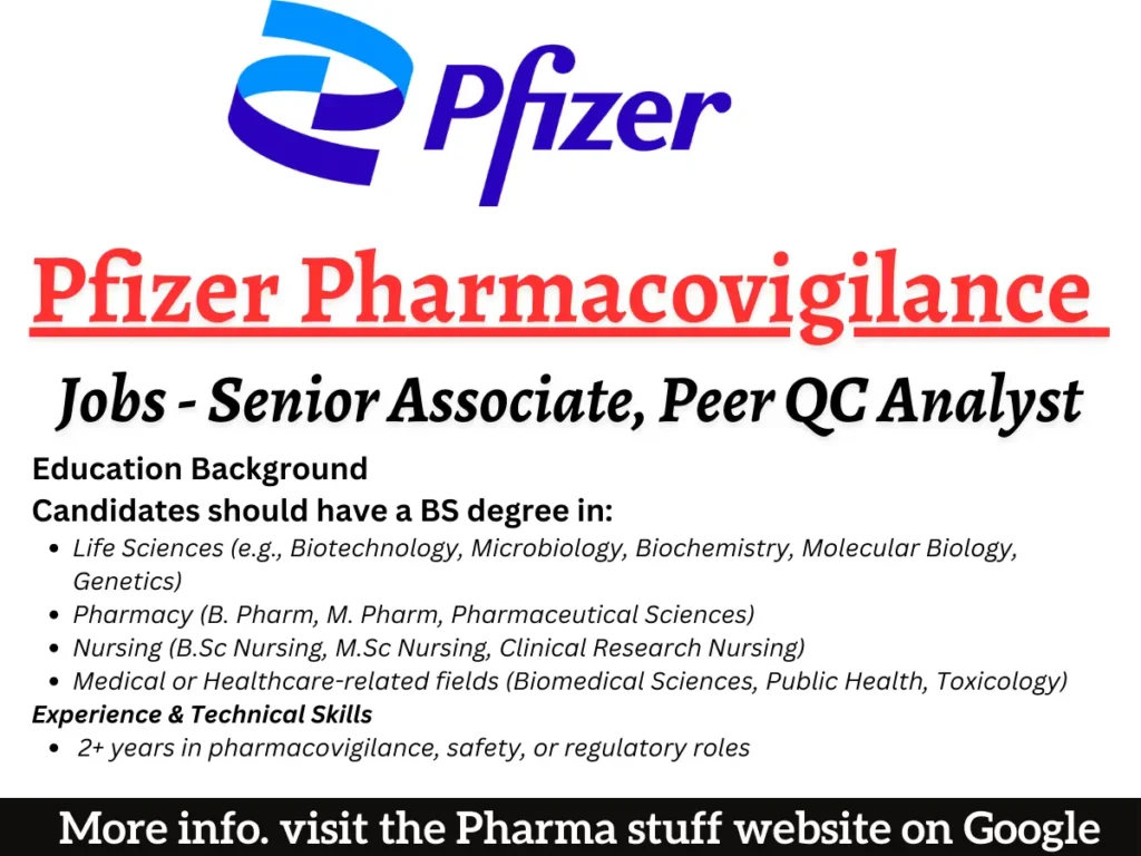 Pfizer Pharmacovigilance Jobs - Senior Associate, Peer QC Analyst