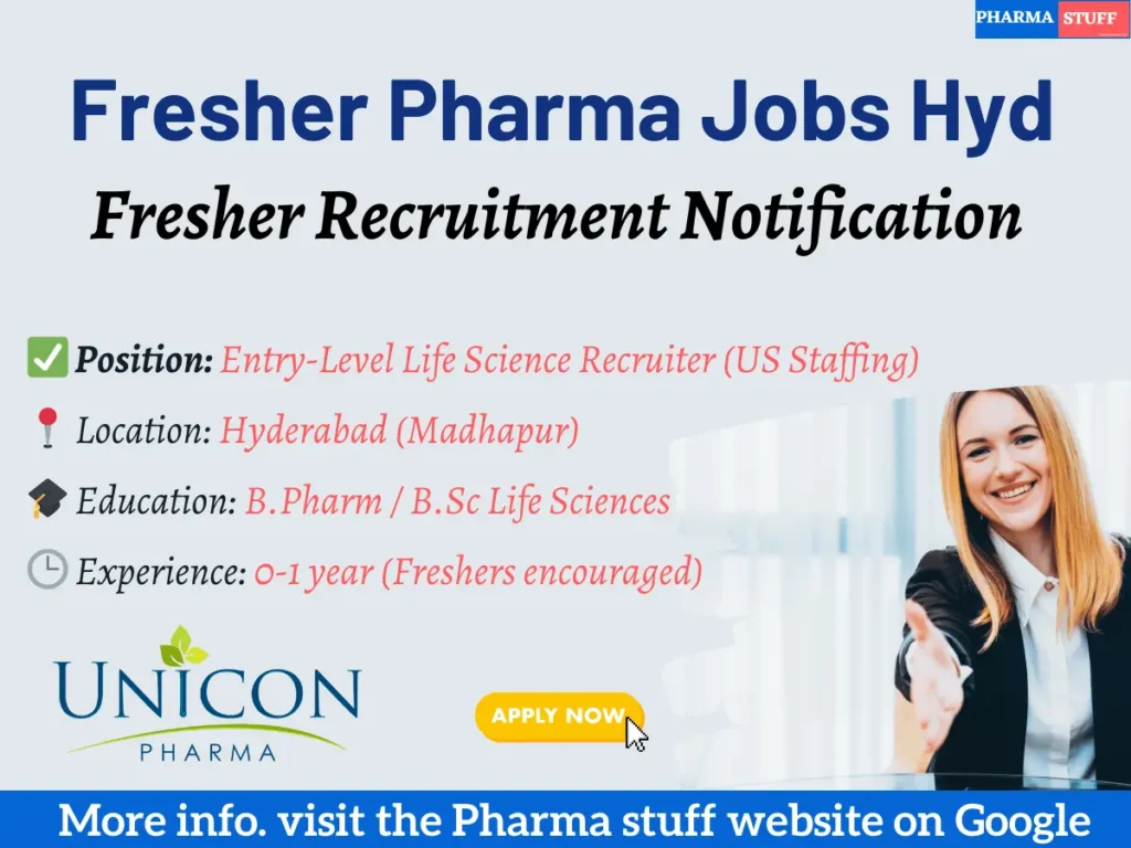 Pharmacy Fresher Recruitment Drive in Hyderabad | Unicon Pharma Jobs