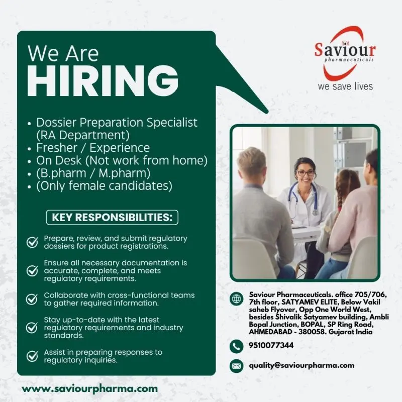Regulatory Affairs Fresher Hiring | Saviour Pharmaceuticals 2 Regulatory Affairs Fresher Hiring | Saviour Pharmaceuticals