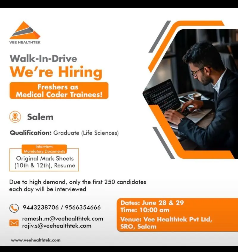Medical Coder Fresher Jobs for Life Science Graduates – Vee Healthtek Salem 3 Medical Coder Fresher Jobs for Life Science Graduates – Vee Healthtek Salem