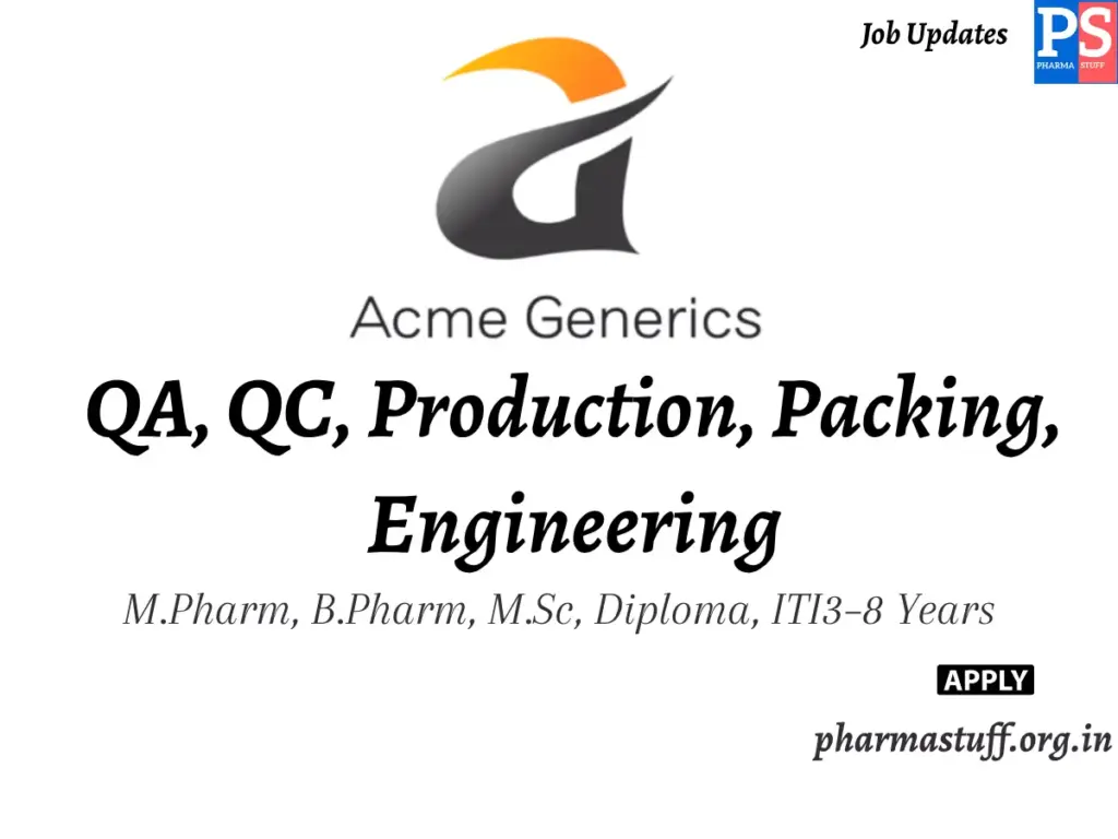 Acme Generics Hiring QA, QC, Production, Packing, Engineering 1 Acme Generics Hiring QA, QC, Production, Packing, Engineering
