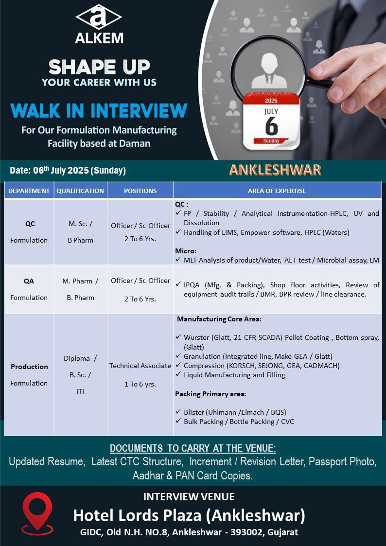 Alkem Labs Walk-In QC, QA, Microbiology, Production, Packing 2 Alkem Labs Walk-In QC, QA, Microbiology, Production, Packing
