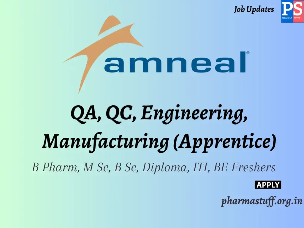 Amneal Pharmaceuticals Hiring QA, QC, Engineering, Manufacturing (Apprentice) 1 Amneal Pharmaceuticals Hiring QA, QC, Engineering, Manufacturing (Apprentice)