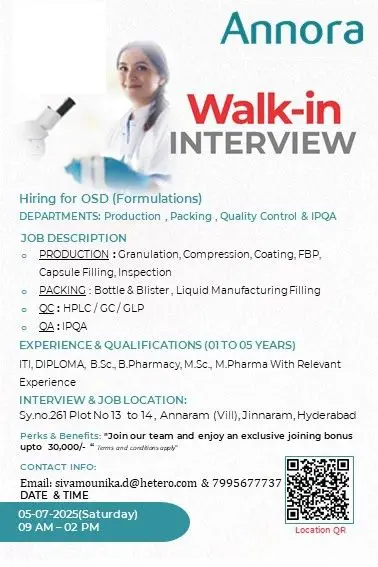 Annora Pharma Walk-In for OSD Formulation Roles 2 Annora Pharma Walk-In for OSD Formulation Roles