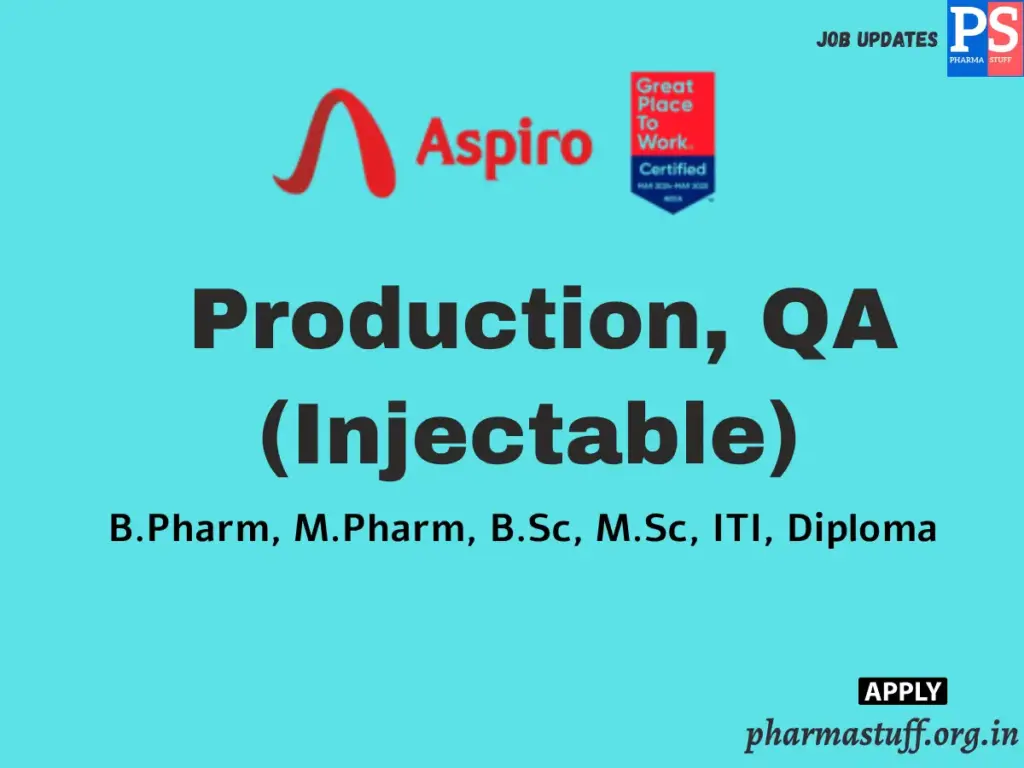 Aspiro Pharma Walk-In Production, QA Injectable 1 Aspiro Pharma Walk-In Production, QA Injectable