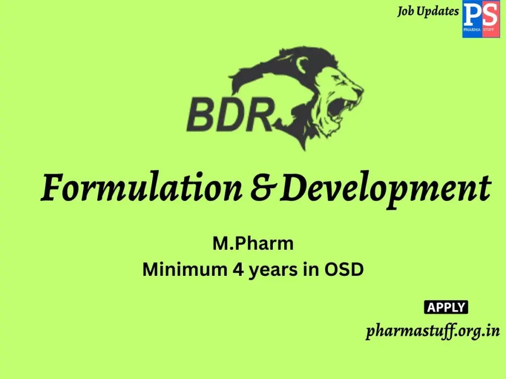BDR Pharmaceuticals Hiring Formulation & Development