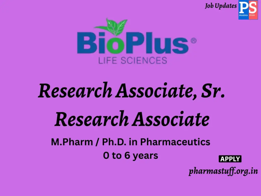 BioPlus Life Sciences Hiring Research Associate, Sr. Research Associate