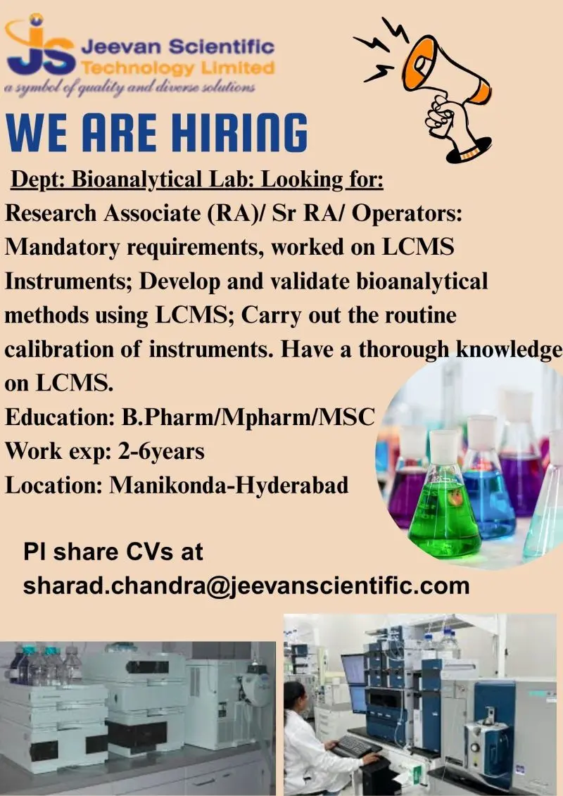 Bioanalytical Research Associate Jobs at Jeevan Scientific