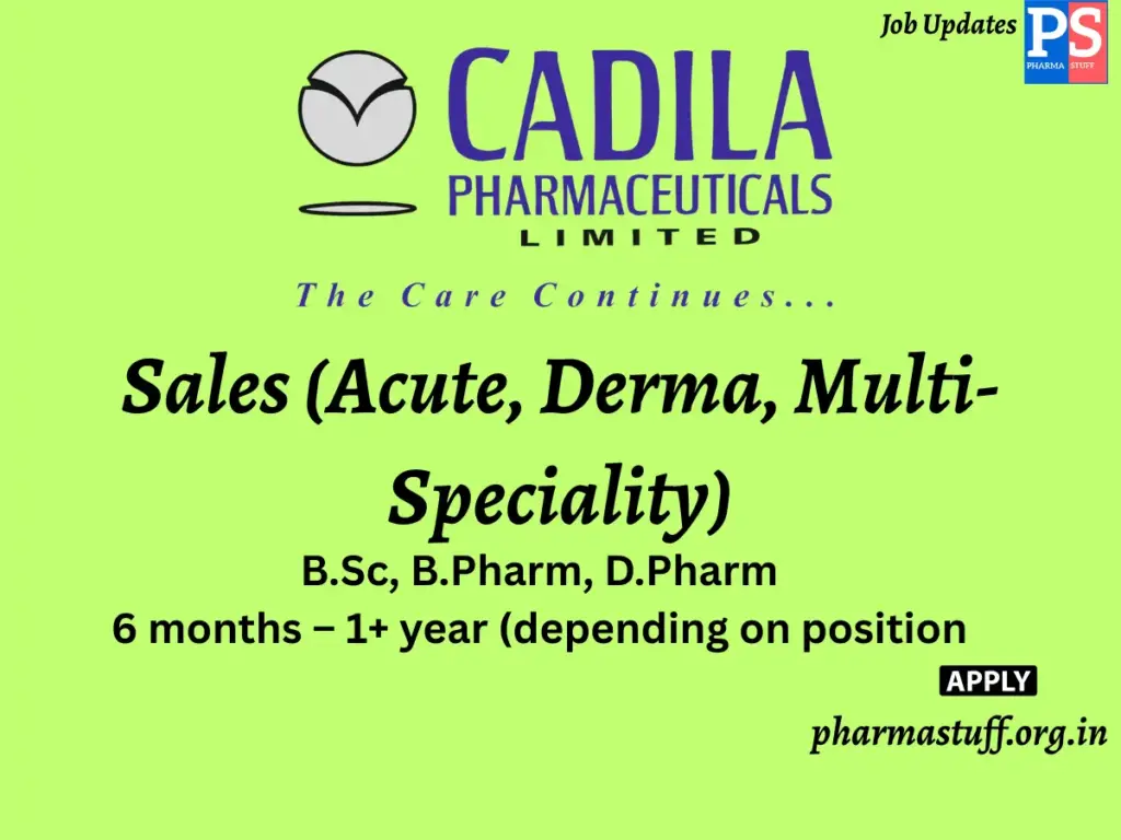 Cadila Pharmaceuticals Walk-in Sales (Acute, Derma, Multi-Speciality)