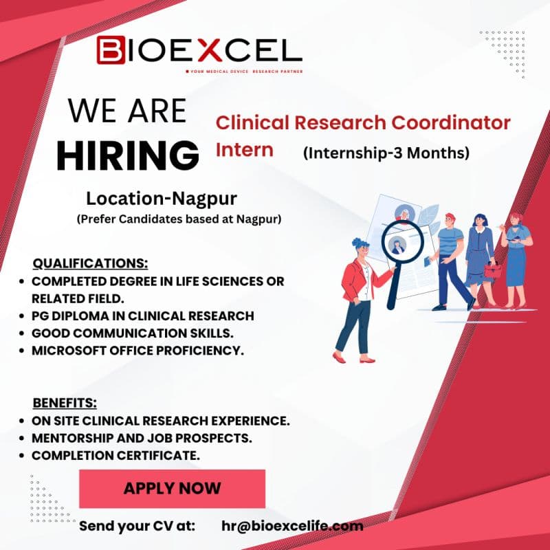 Clinical Research Coordinator Intern Opportunity at Bioexcel 2 Clinical Research Coordinator Intern Opportunity at Bioexcel