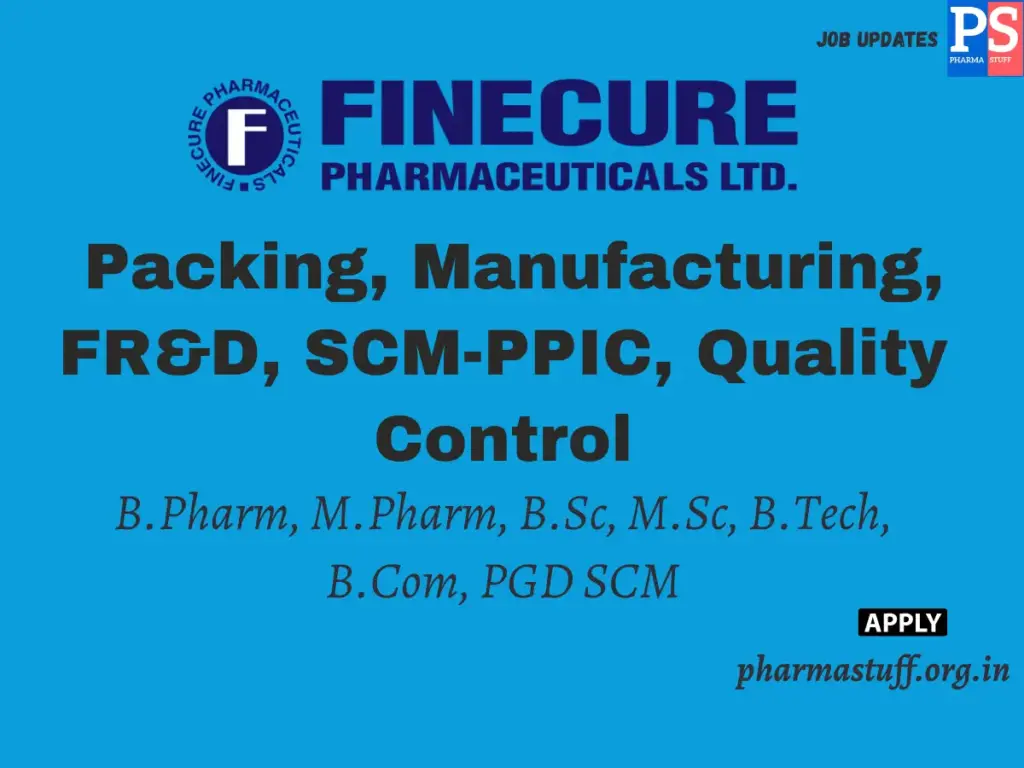 Finecure Pharmaceuticals Walk-in Packing, Manufacturing, FR&D, SCM-PPIC, Quality Control 1 Finecure Pharmaceuticals Walk-in Packing, Manufacturing, FR&D, SCM-PPIC, Quality Control