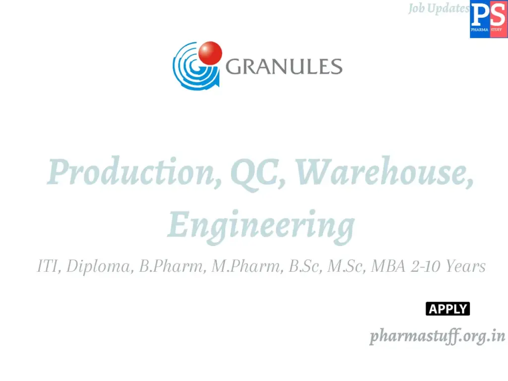 Granules India Walk-In Production, QC, Warehouse, Engineering