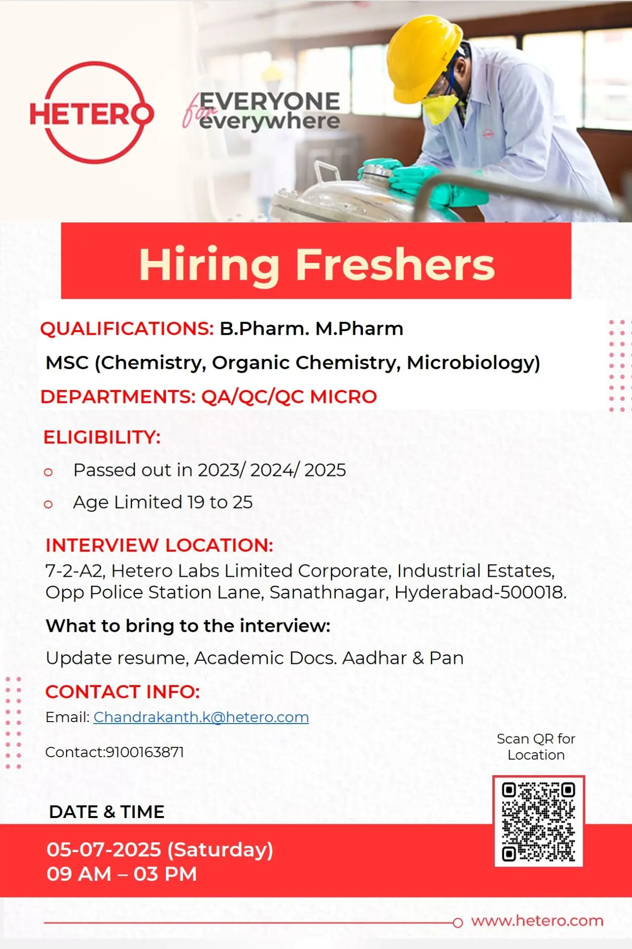 HETERO hiring freshers Passouts QA, QC & Microbiology roles 2 HETERO hiring freshers 2023 2025 passouts for QA QC Microbiology roles 1