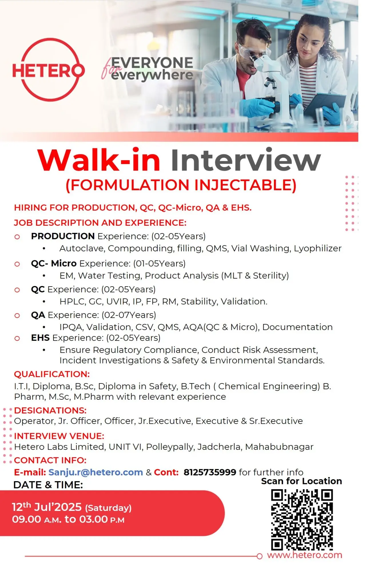 Hetero Labs Walk-In Production, QC, QA, QC-Micro, EHS 2 Hetero Labs Walk-In Production, QC, QA, QC-Micro, EHS