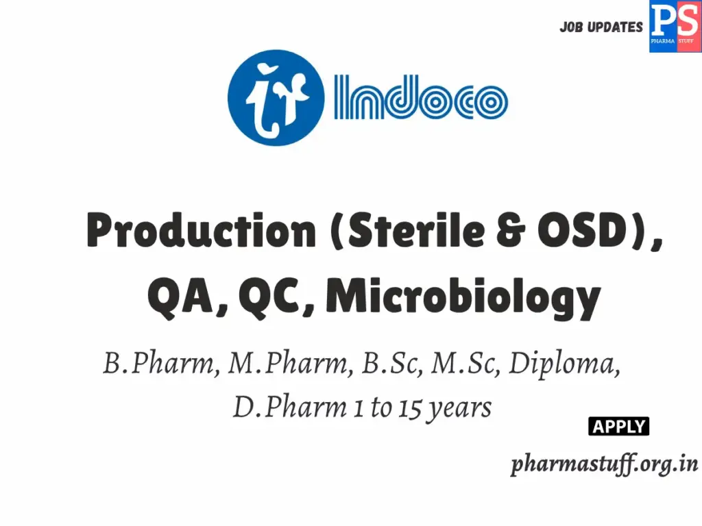 Indoco Remedies Walk-in Production (Sterile & OSD), QA, QC, Microbiology 1 Indoco Remedies Walk-in Production (Sterile & OSD), QA, QC, Microbiology