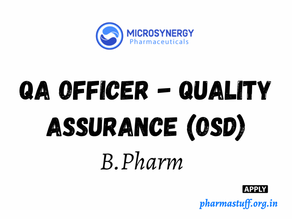 QA Officer Vacancy for B.Pharm Graduates in Dubai