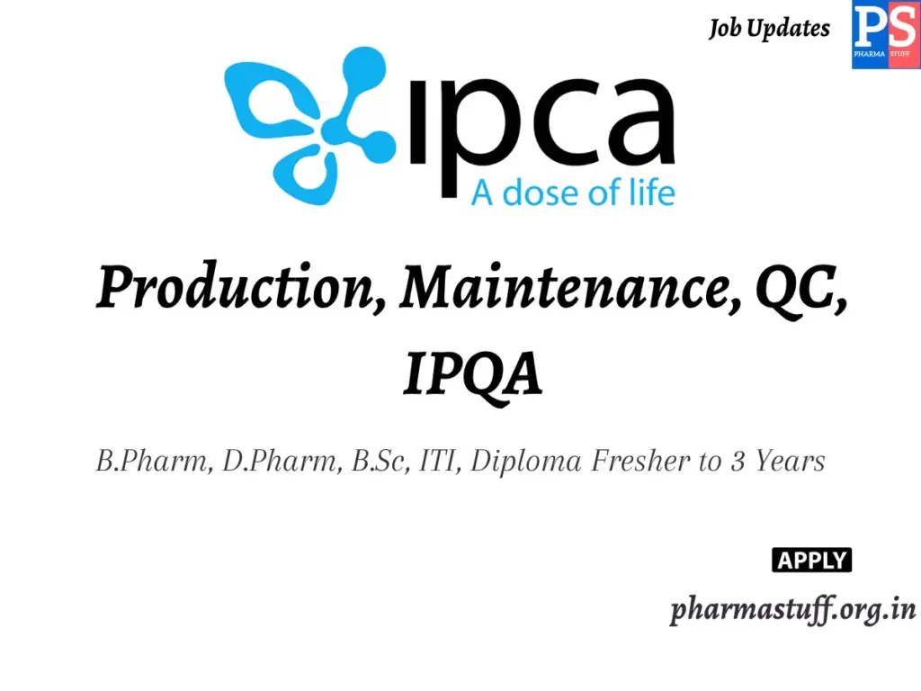 Ipca Laboratories Walk-in Production, Maintenance, QC, IPQA 1 Ipca Laboratories Walk-in Production, Maintenance, QC, IPQA