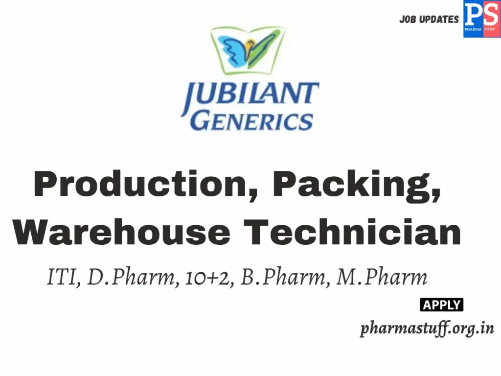 Jubilant Generics Walk-in Production, Packing, Warehouse Technician 1 Jubilant Generics Walk-in Production, Packing, Warehouse Technician