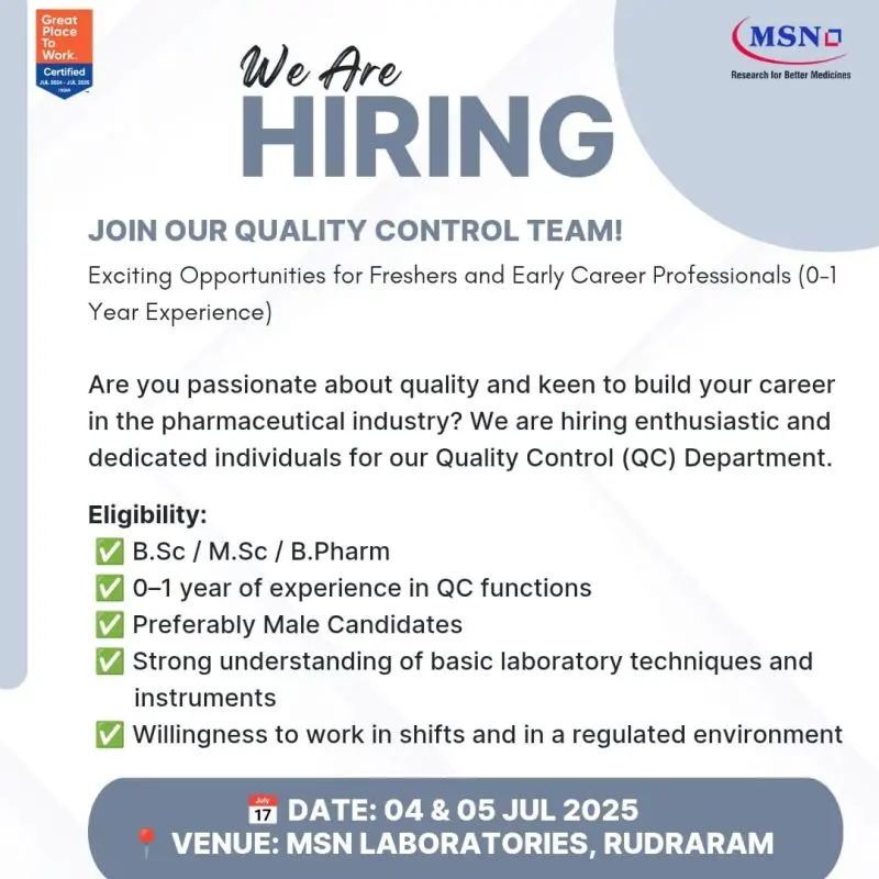 MSN Laboratories Walk-In Quality Control (QC) 2 MSN Laboratories Walk-In Quality Control (QC)