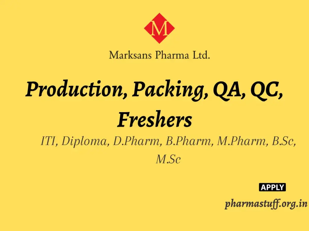 Marksans Pharma Walk-in Production, Packing, QA, QC, Freshers 1 Marksans Pharma Walk-in Production, Packing, QA, QC, Freshers