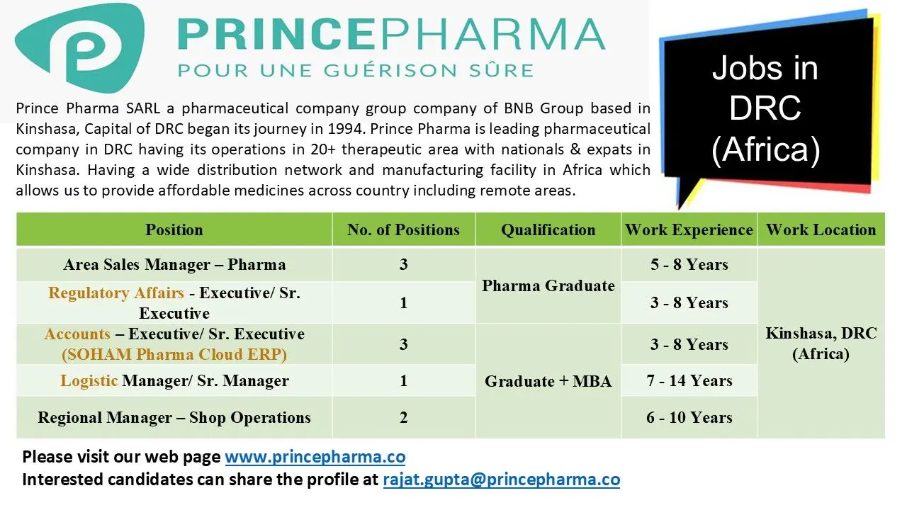 Prince Pharma Hiring Sales, Regulatory Affairs, Accounts, Logistics, Shop Operations 2 Prince Pharma SARL Sales Regulatory Affairs Accounts Logistics Shop Operations