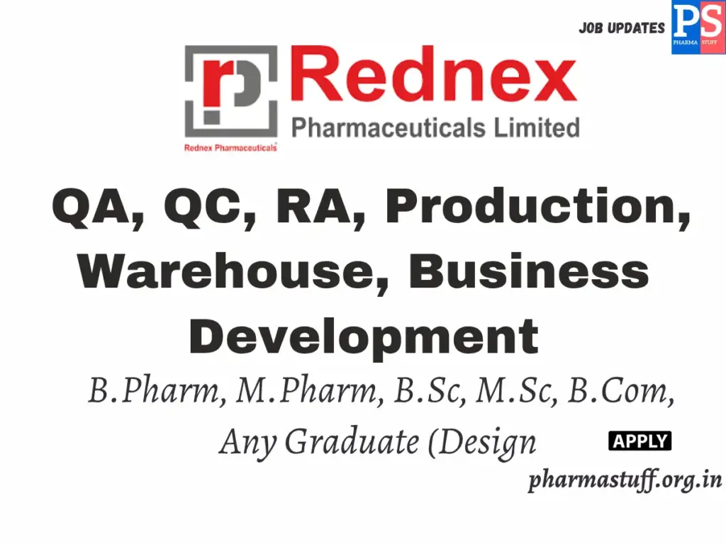 Rednex Pharmaceuticals Walk-in QA, QC, RA, Production, Warehouse, Business Development 1 Rednex Pharmaceuticals Walk-in QA, QC, RA, Production, Warehouse, Business Development