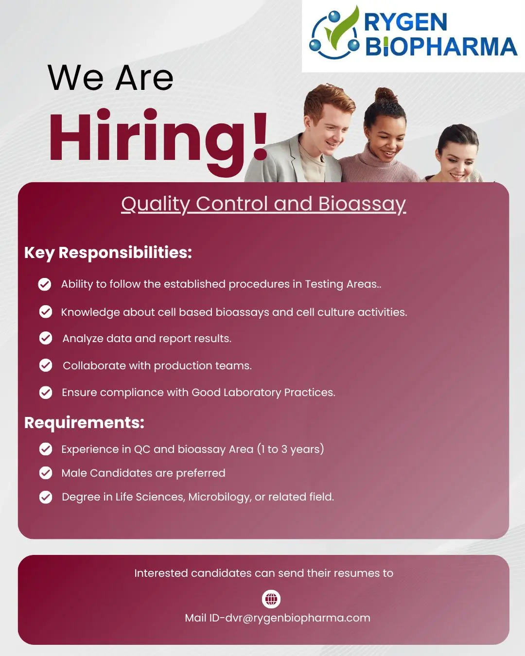 Rygen Biopharma Hiring Quality Control & Bioassay 2 Rygen Biopharma Hiring Quality Control & Bioassay