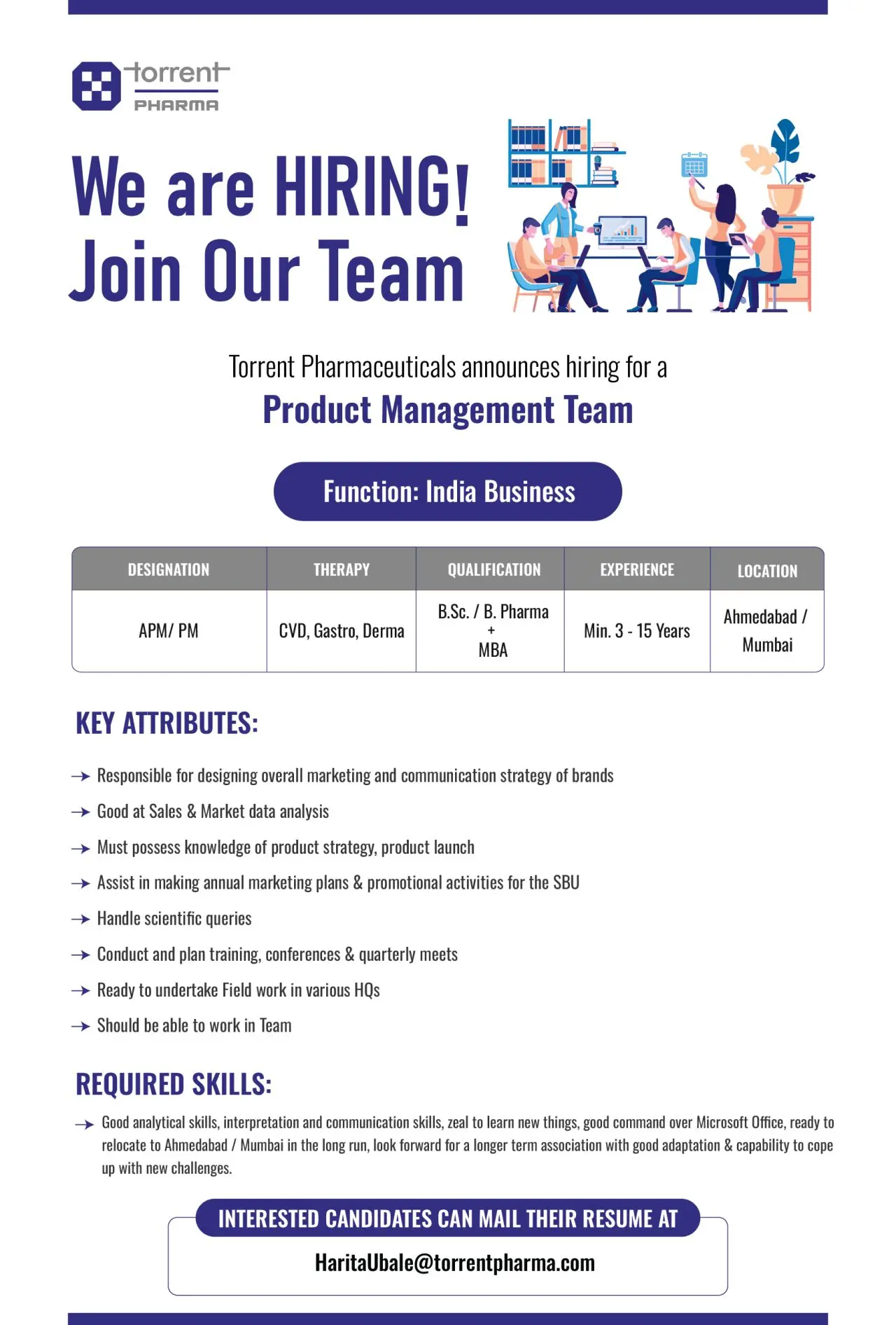 Torrent Pharmaceuticals Hiring Product Management (CVD, Gastro, Derma) 2 Torrent Pharmaceuticals Hiring Product Management (CVD, Gastro, Derma)