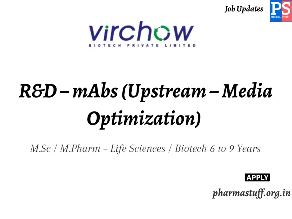 Virchow Biotech Hiring R&D – mAbs (Upstream – Media Optimization) 1 Virchow Biotech Hiring R&D – mAbs (Upstream – Media Optimization)