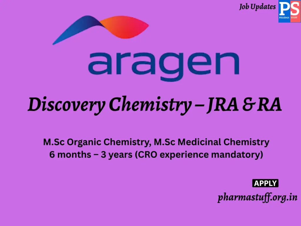 Aragen Lifesciences walk-in Discovery Chemistry – JRA & RA