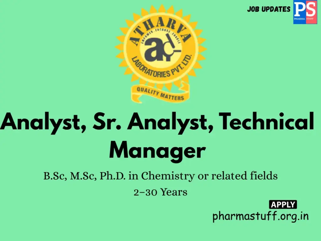 Atharva Laboratories Hiring Analyst, Sr. Analyst, Technical Manager