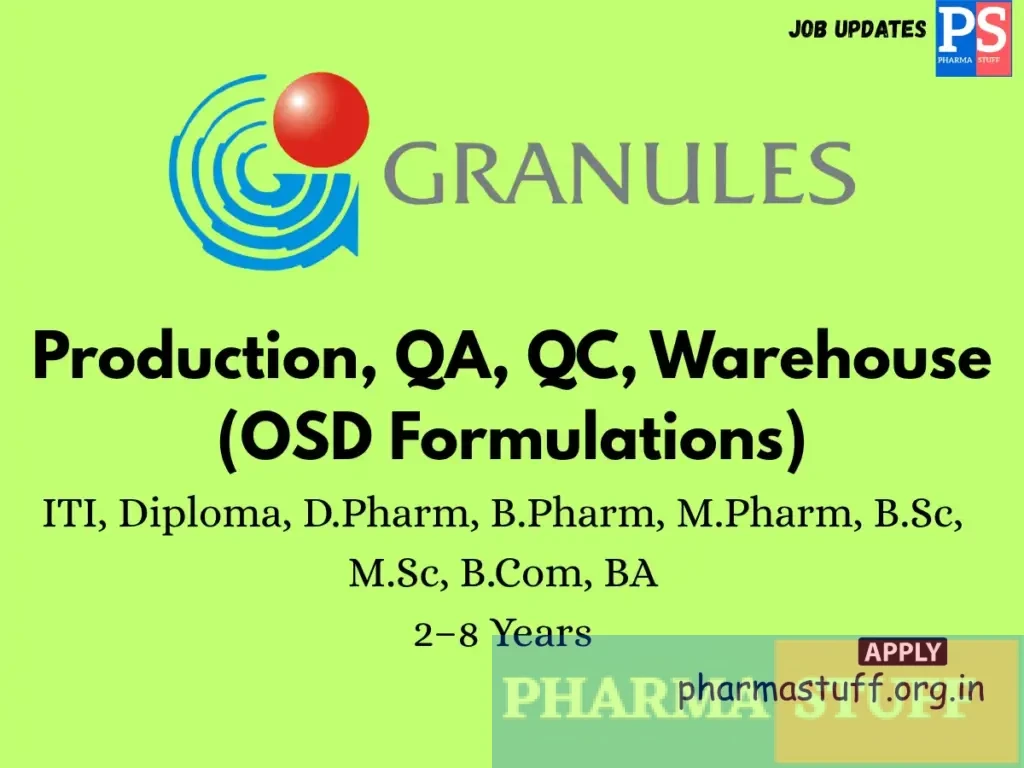 Granules India Walk-in Production, QA, QC, Warehouse (OSD Formulations)