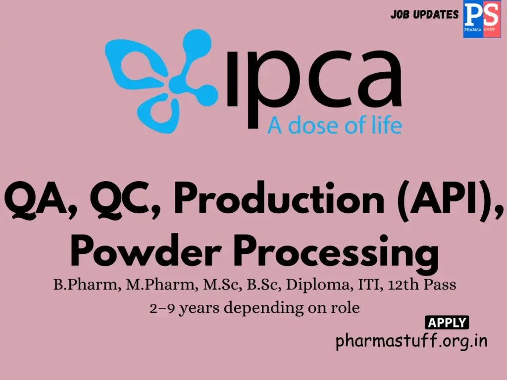 Ipca Laboratories Walk-in QA, QC, Production (API), Powder Processing