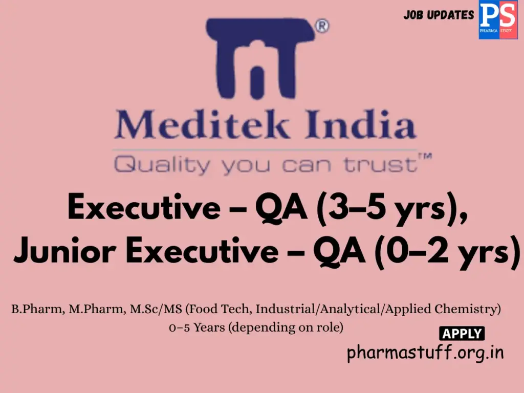 Medorganics Hiring QA Executive & Junior Executive