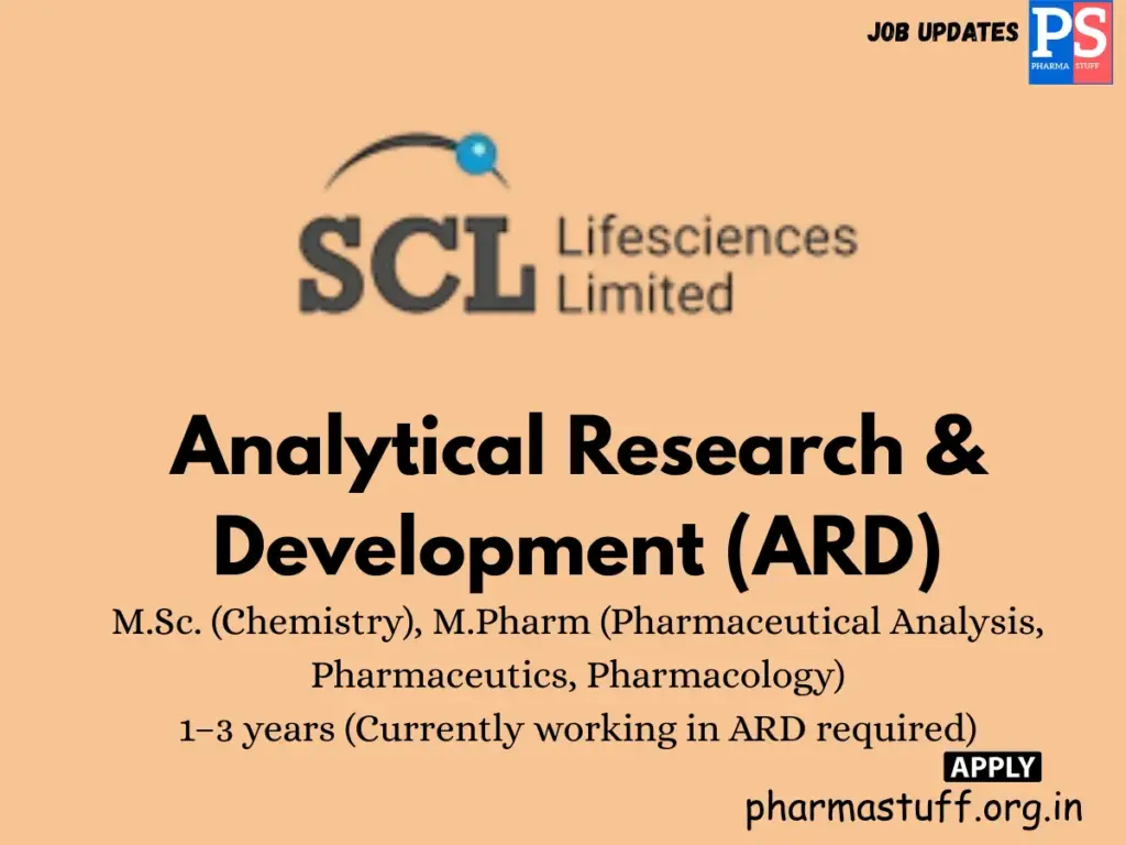 SCL Lifesciences HiringAnalytical Research & Development