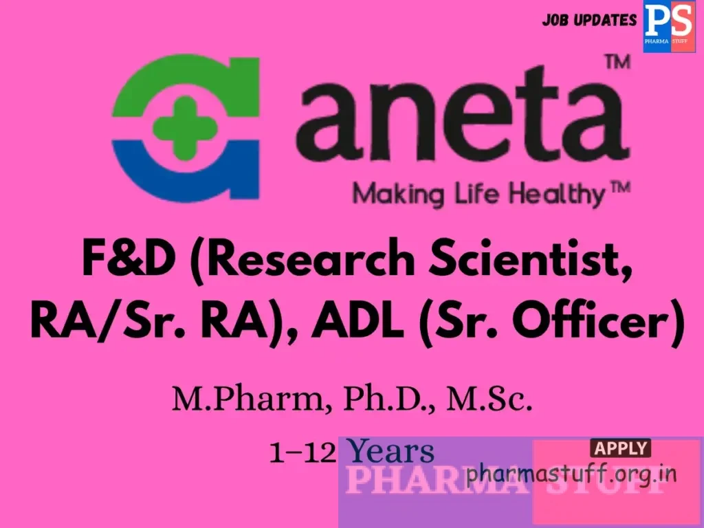 TM Aneta Research Walk-In F&D (Research Scientist, RA/Sr. RA), ADL (Sr. Officer)