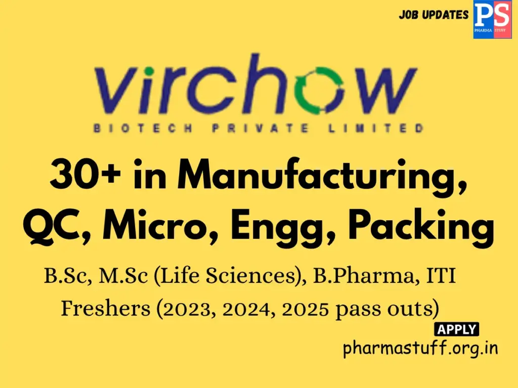 Virchow Biotech Walk-In 30+ in Manufacturing, QC, Micro, Engg, Packing