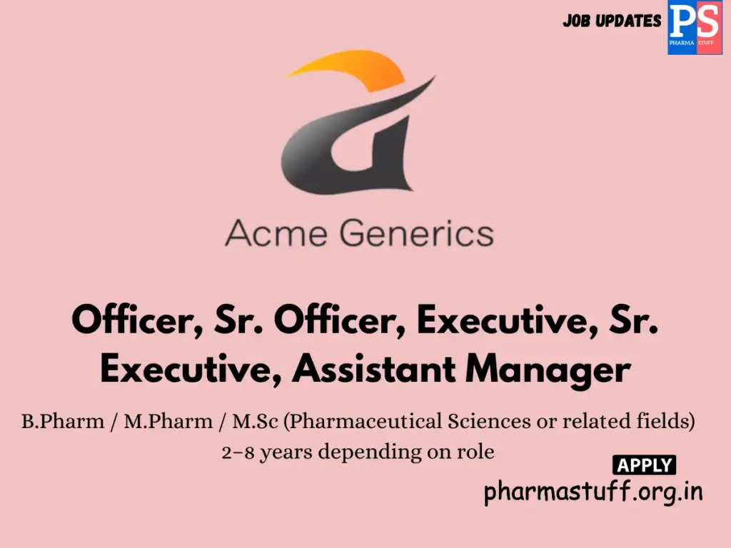 Acme Generics Hiring Regulatory Affairs Officers