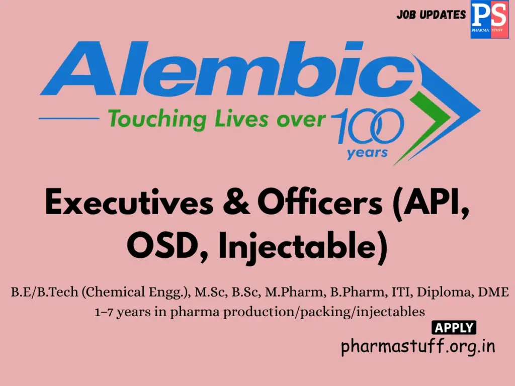 Alembic Pharma Walk-in Executives & Officers