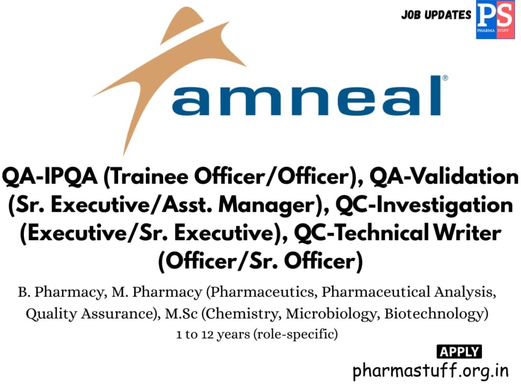 Amneal Pharma Hiring OSD QA & QC