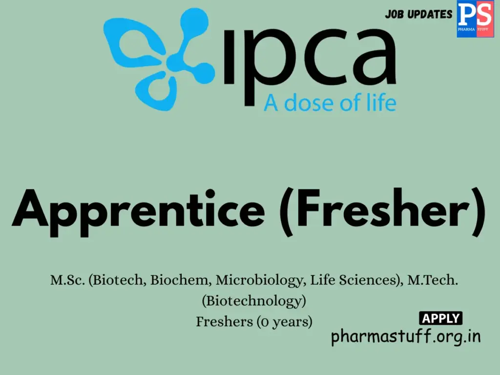 Ipca Labs Hiring Apprentice (Fresher)