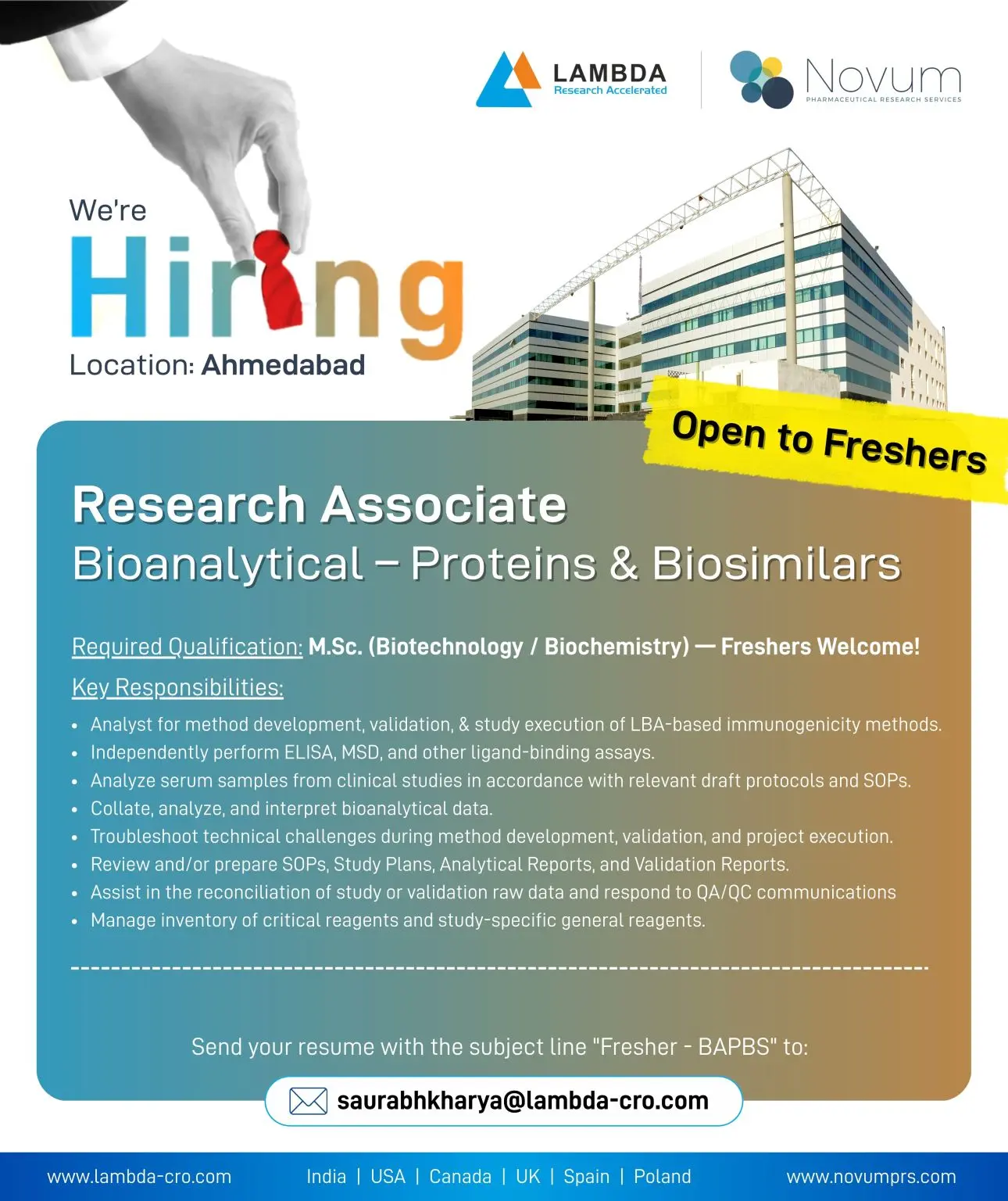 Lambda-Novum Pharmaceutical Research Services Hiring Research Associate – Bioanalytical